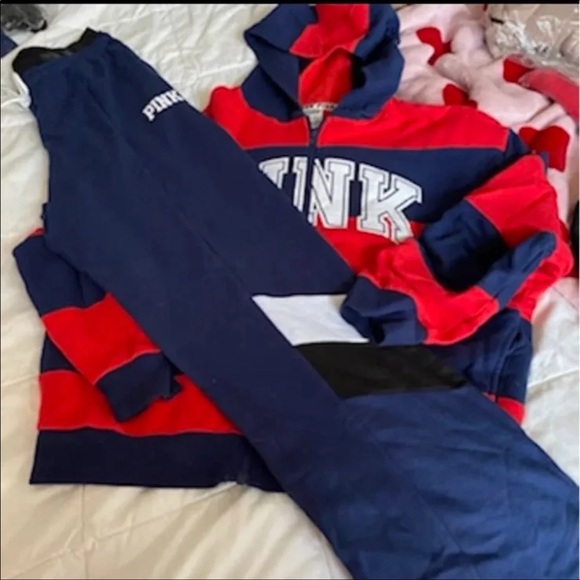 VS PINK BOYFRIEND PANT LOGO WAISTBAND SZ SM NAVY FULL ZIP SWEATSHIRT SZ M RED - Picture 2 of 14